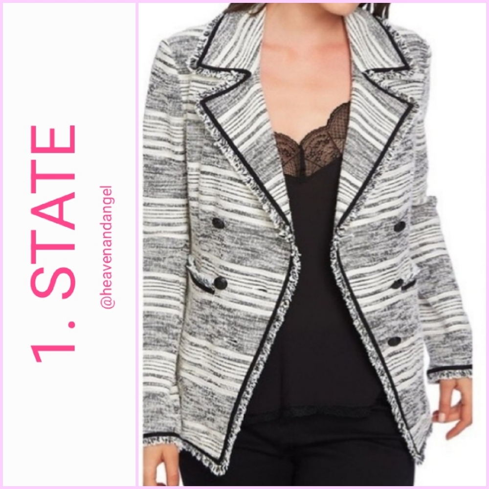 1. State Double Breasted Tweed Jacket Blazer